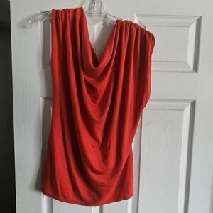 WHBM Elegant Cotton Red Draped Women's Top